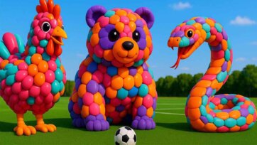 Colorful Balloon Animals Adventure with Bear, Rooster and Snake